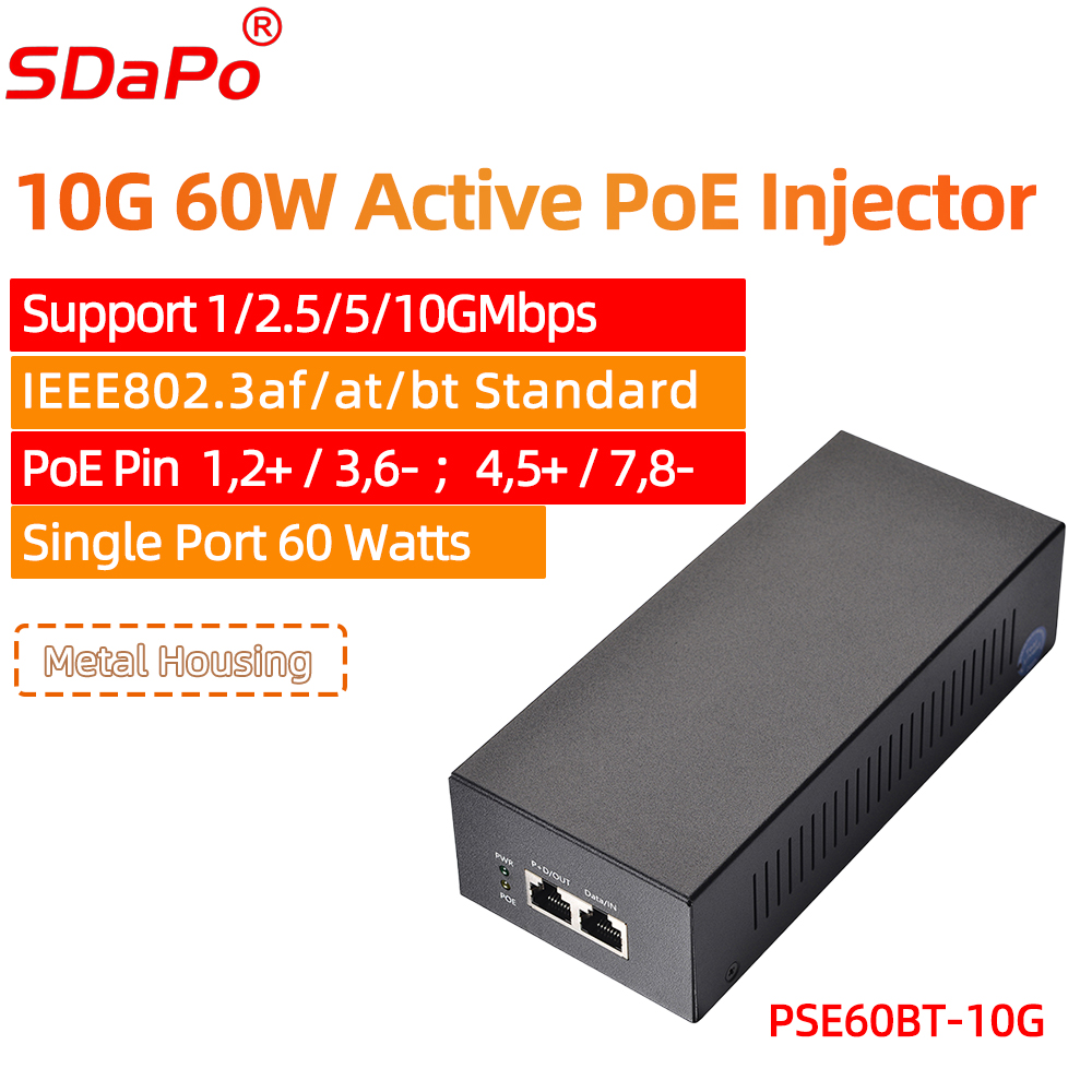 PSE60BT-10G PoE++ 10Gbps Single Port 60W PoE Active Injectors
