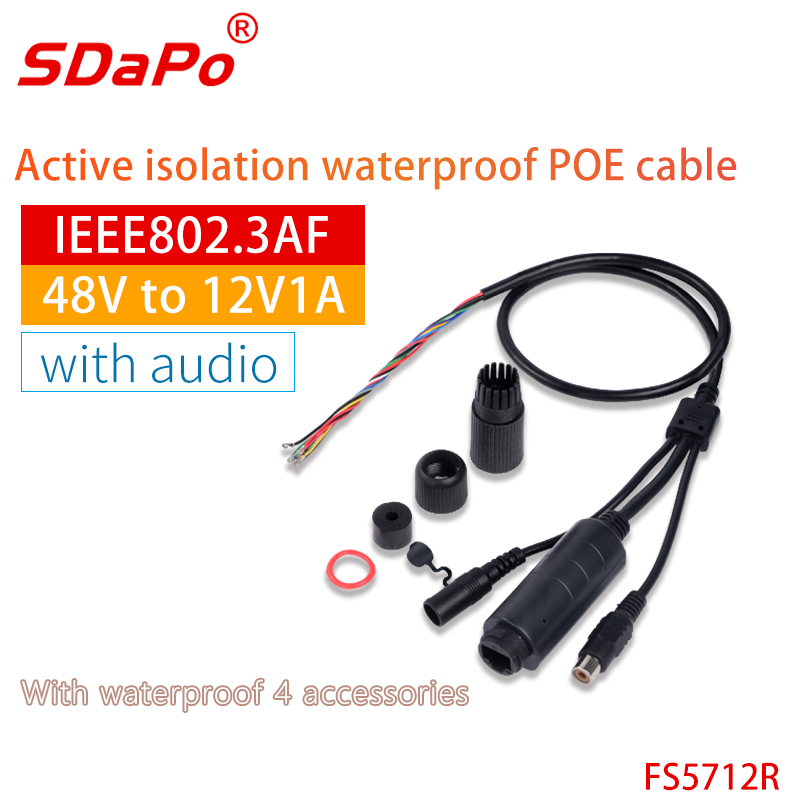FS5712R 12V1A 10/100M IP66 Waterproof Black PoE Cable with Audio Jack For IPC