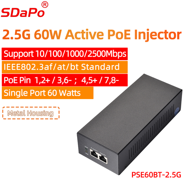 PSE60BT-2.5G PoE++ 2.5Gbps Single Port 60W PoE Active Injectors