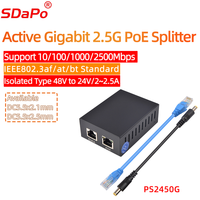 Divisor PoE Gigabit Ethernet de pico de PS2450G 24V2-2.5A 60W