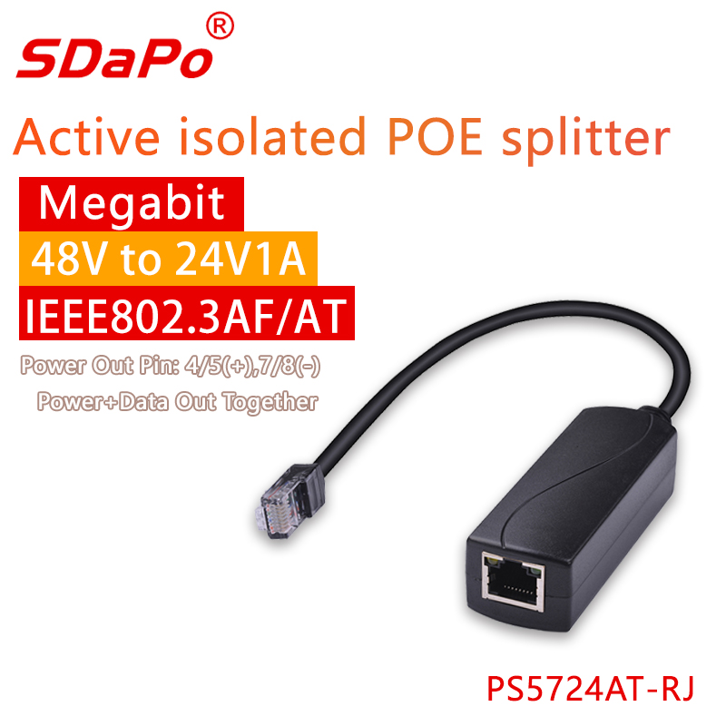 PS5724AT-RJ 10/100M 24V1A RJ45 Jack 48V to 24V PoE Converter