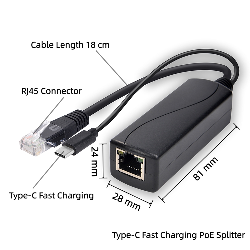 TYPEC-PD23W 2.5G QC3.0 PD3.0 Fast Charging Standard IEEE802.3at Gigabit Ethernet PoE Splitter