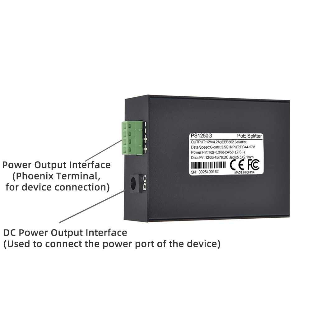 PS1250G 12A4.2A 50W Gigabit Ethernet Active PoE Splitter
