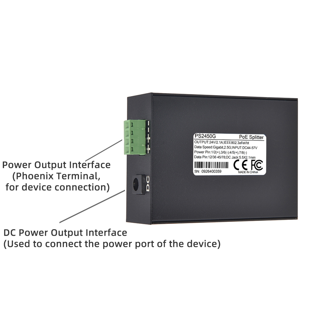 PS2450G 24V2.1A 60W Peak Gigabit Ethernet PoE Splitter