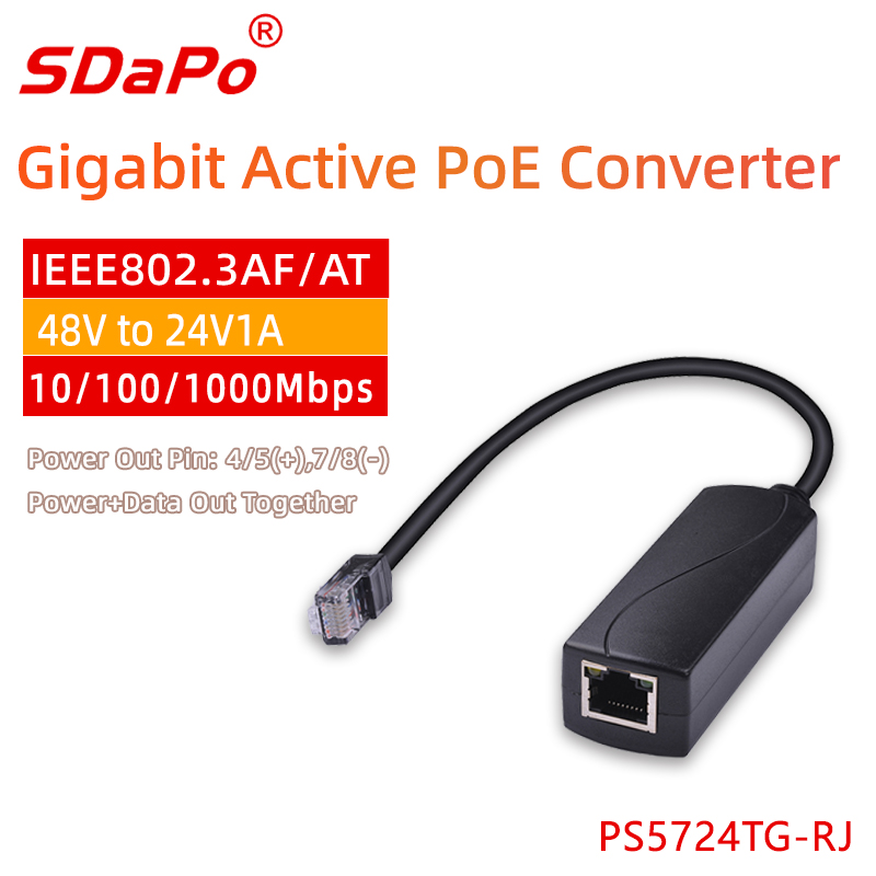 PS5724TG-RJ 1Gbps 24V1A RJ45 Jack 48V to 24V PoE Converter
